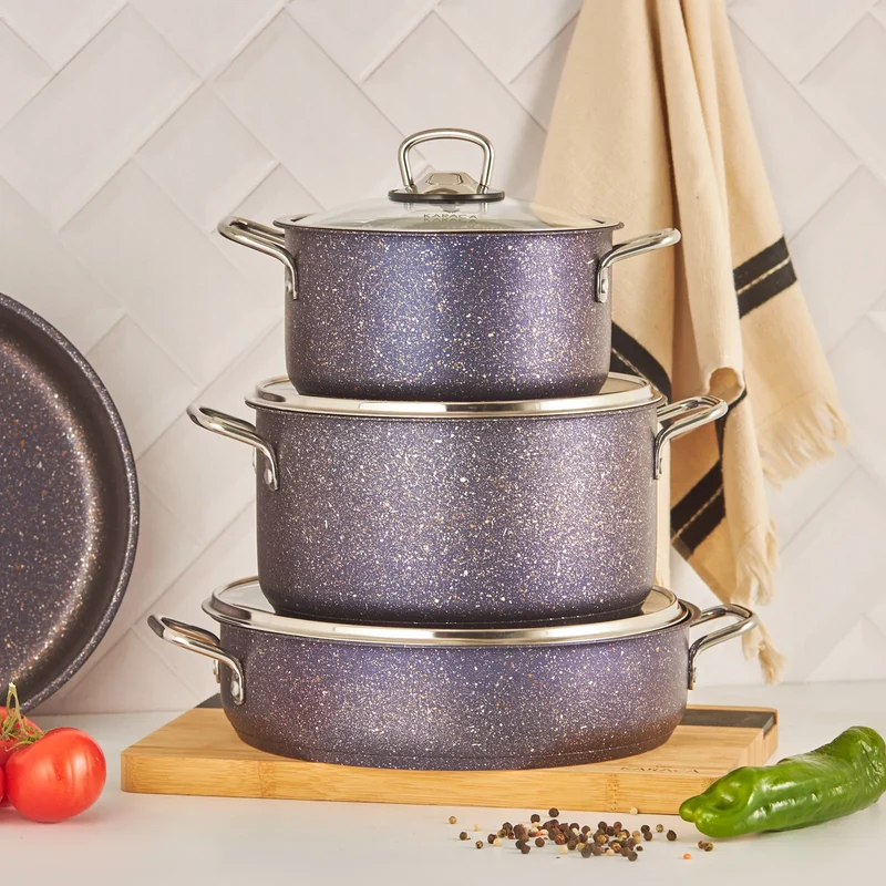 Karaca Biogranit Steel Plus 7-teiliges Kochtopfset Lila