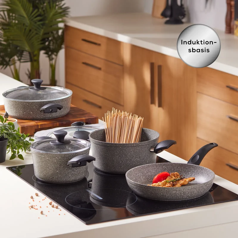 Karaca Biogranit Grau Neu Induktions Topfset, 7-teiliges