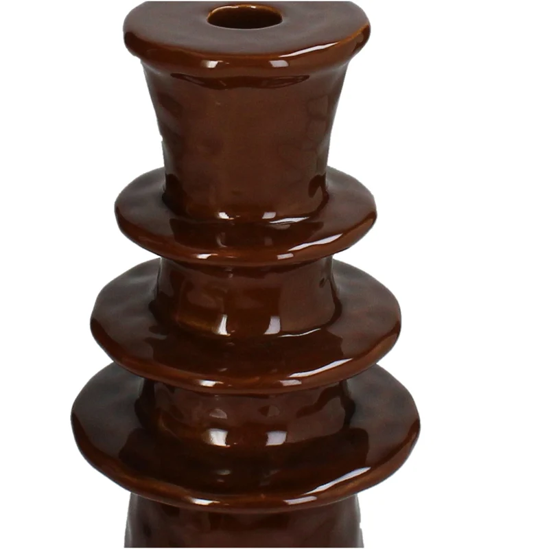 Candle Stick Stoneware Brown 11.5x11.5x27cm