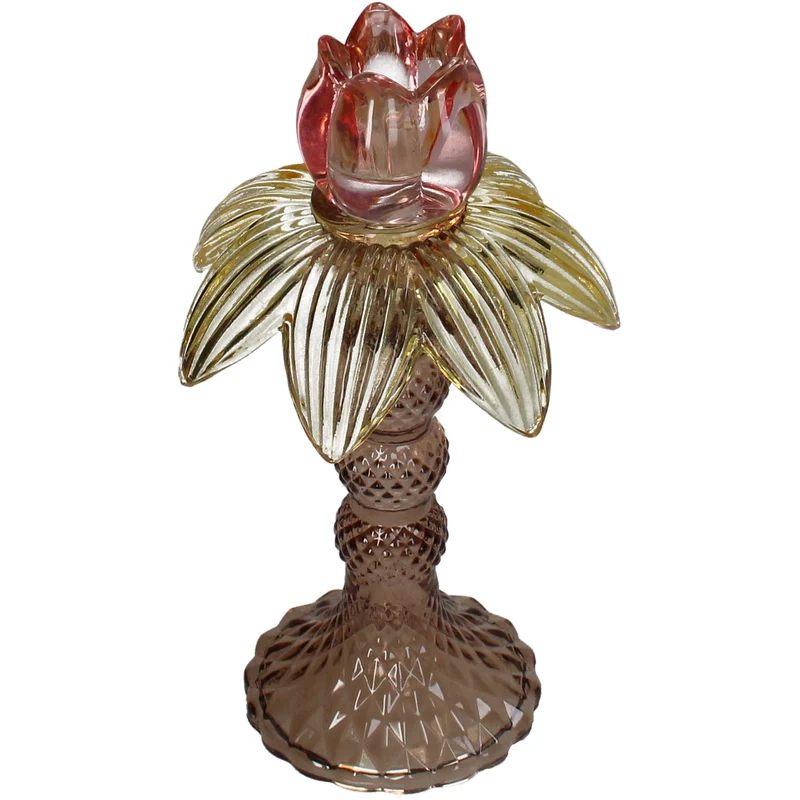 Candle Stick Flower Glass Multi 11x11x21cm