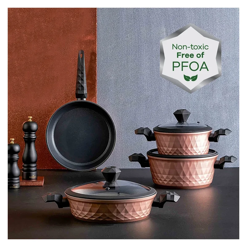Karaca Bio Diamond 7-teiliges Induktions Kochgeschirr-Set Rose Gold Antibakterieller Griff