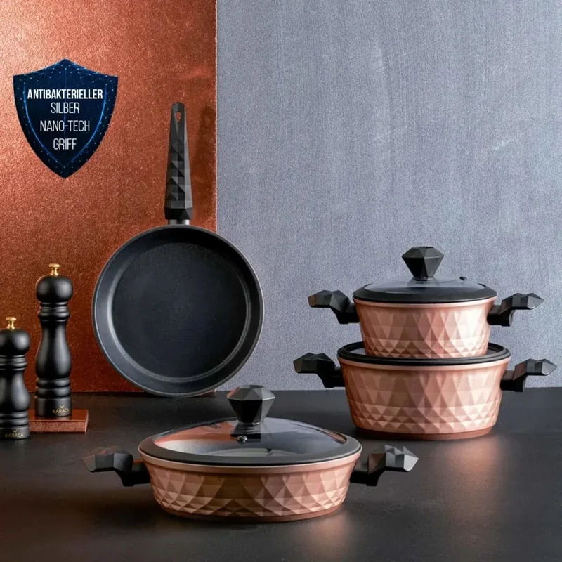 Karaca Bio Diamond 7-teiliges Induktions Kochgeschirr-Set Rose Gold Antibakterieller Griff
