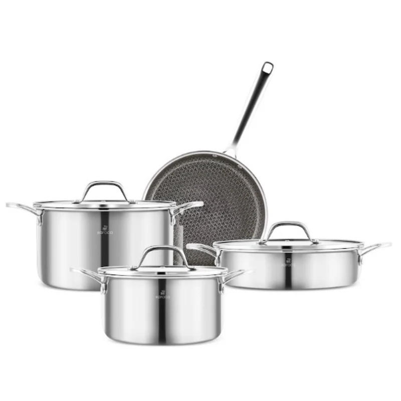 Karaca 3Ply Edelstahl Sparkle 7-teiliges Antihaft-Induktions-Kochgeschirr-Set, Silber
