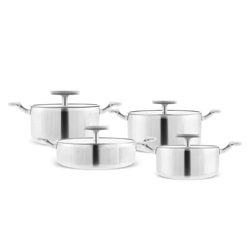 Karaca 3 Ply Rimova Glass Lid 8 Teilig Kochgeschirr Set