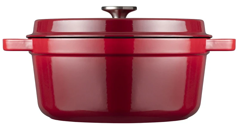 Sola Bräter mit Deckel Gusseisen - Rot - ø 28 cm / 5 Liter - Emaillierte Antihaftbeschichtung