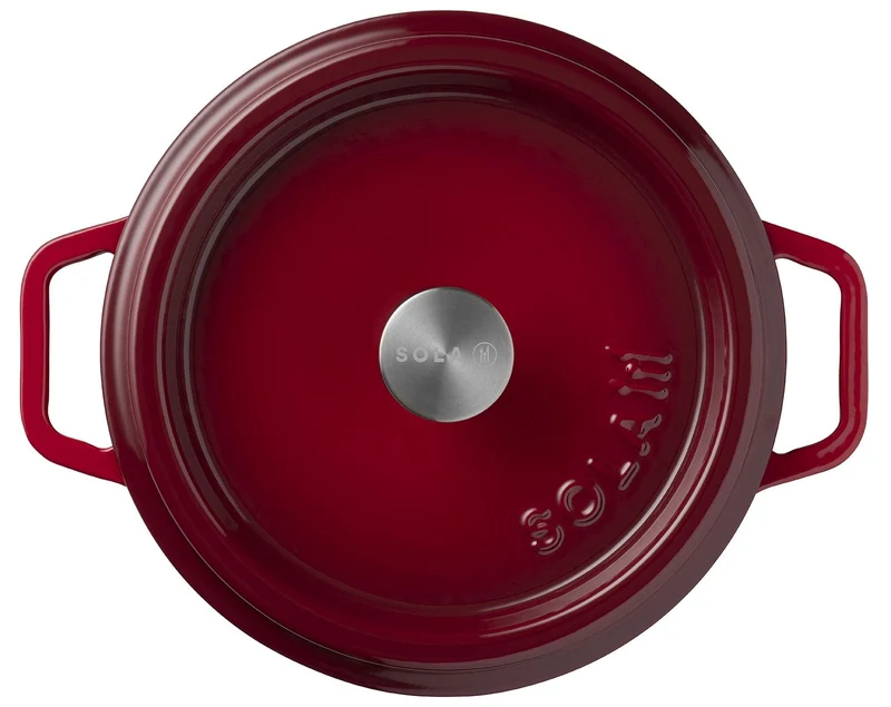 Sola Bräter mit Deckel Gusseisen - Rot - ø 28 cm / 5 Liter - Emaillierte Antihaftbeschichtung