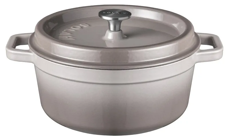 Sola Bräter mit Deckel Gusseisen - Grau - ø 24 cm / 3.2 Liter - Emaillierte Antihaftbeschichtung