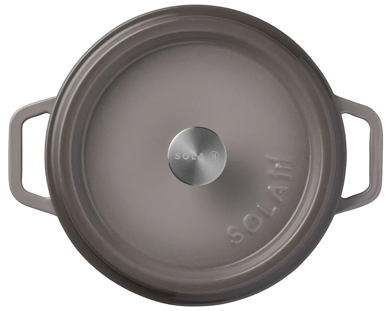 Sola Bräter mit Deckel Gusseisen - Grau - ø 24 cm / 3.2 Liter - Emaillierte Antihaftbeschichtung