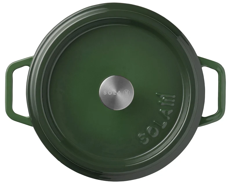 Sola Bräter mit Deckel Gusseisen - Grün - ø 24 cm / 3,2 Liter - Emaillierte Antihaftbeschichtung