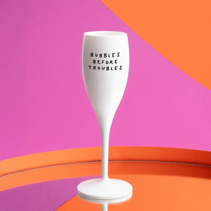 Glas mit Druck CHEERS No. 1 BUBBLES BEFORE TROUBLES