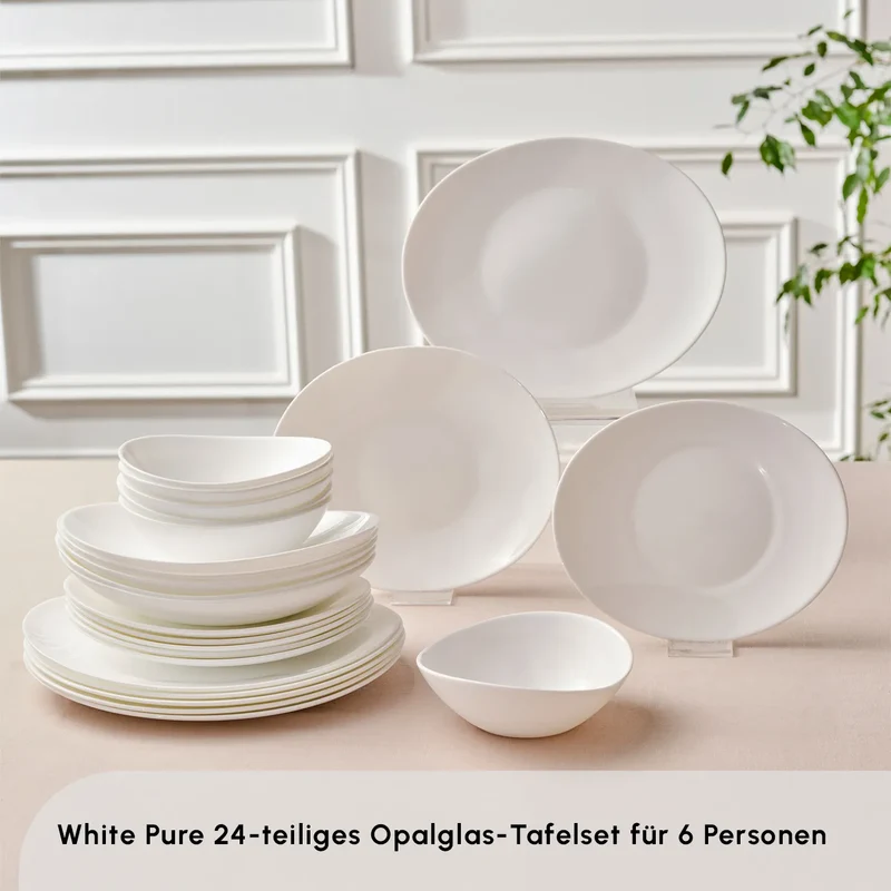 Karaca White Pure Opal Glas Tafelservice 24-teilig für 6 Personen