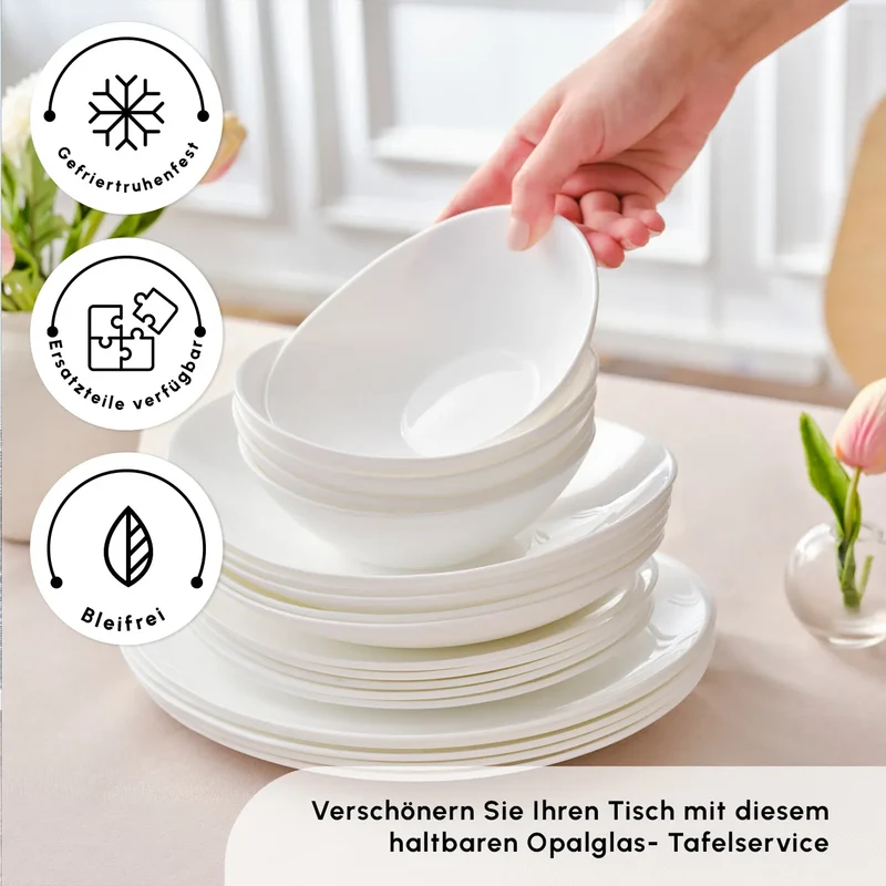 Karaca White Pure Opal Glas Tafelservice 24-teilig für 6 Personen