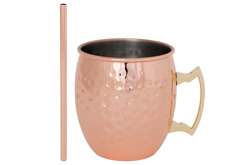 Cosy & Trendy Moscow Mule Cocktailbecher mit Strohhalmen – 450 ml – Gehämmertes Kupfer – 2 Stück