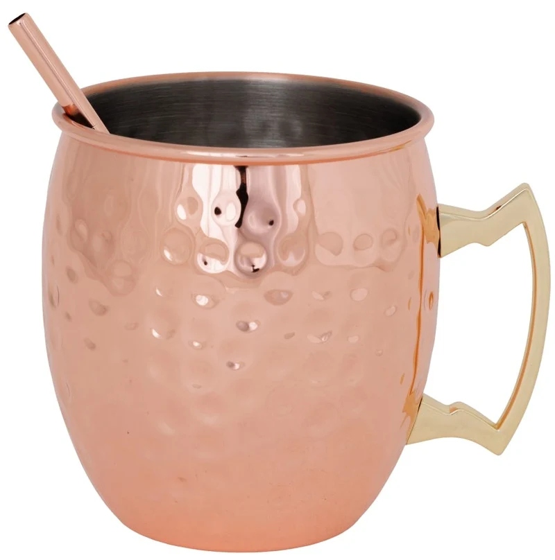 Cosy & Trendy Moscow Mule Cocktailbecher mit Strohhalmen – 450 ml – Gehämmertes Kupfer – 2 Stück