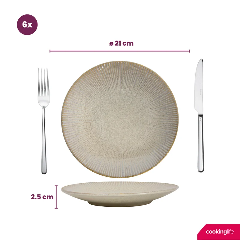Cookinglife Geschirrset - Coastal Lines - Ocean Beige - 18-teilig / 6 Personen