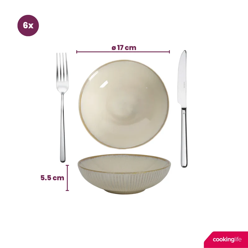 Cookinglife Tiefe Teller Coastal Lines Ocean Beige ø 18 cm - 6 Stück