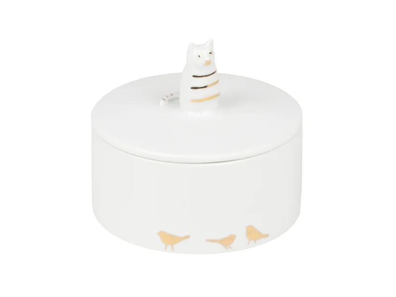räder Porzellangeschichten Dose Katze weiß 7cm