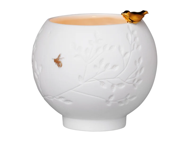 räder Porzellanteelicht Goldener Vogel weiß 7cm