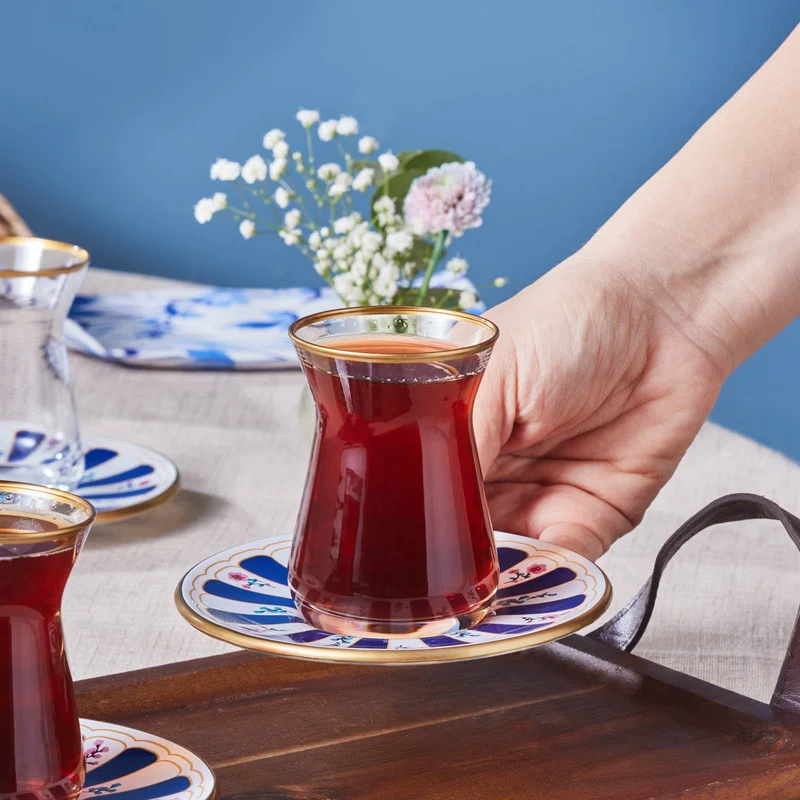 Karaca Bursa Türkisches Teeglas-Set, 12-teilig, Marineblau
