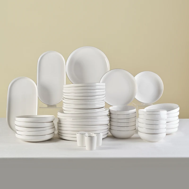 Karaca Stream Bone New Saturn 53-teiliges Tafelservice für 12 Personen – Platin