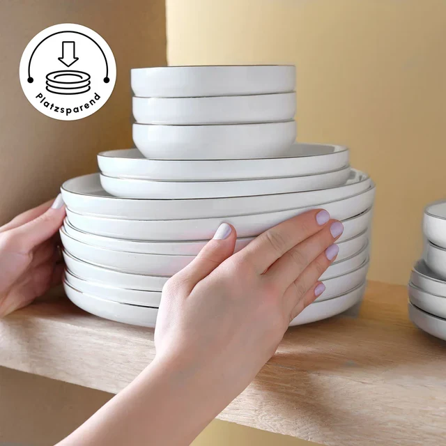 Karaca Stream Bone New Saturn 53-teiliges Tafelservice für 12 Personen – Platin