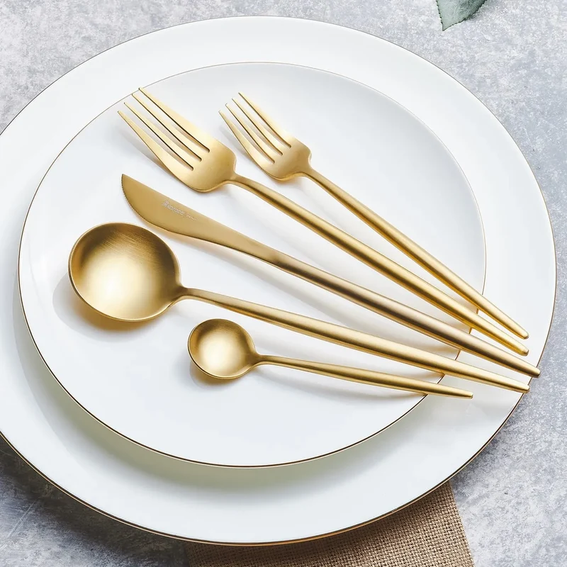 Karaca Jupiter Matte Gold 60-teiliges Besteck für 12 Personen mit Boxed