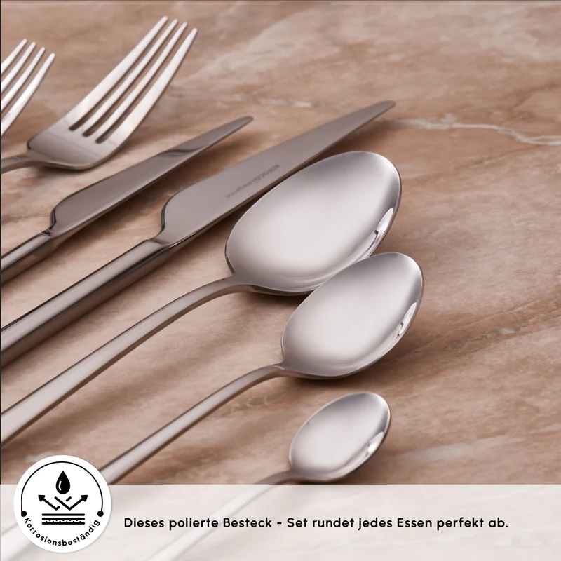 Karaca Serena 84-teilige Edelstahlbesteckset für 12 Personen, Silber