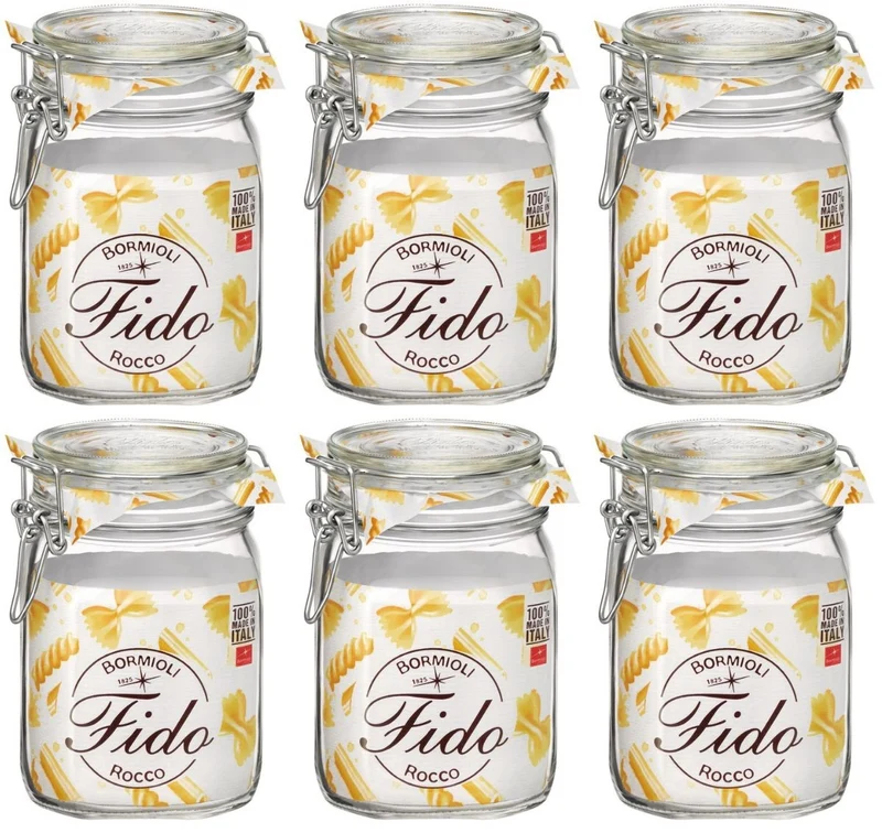 Bormioli Rocco Fido Einmachgläser, 11 x 11 cm / 1 Liter – 6 Stück