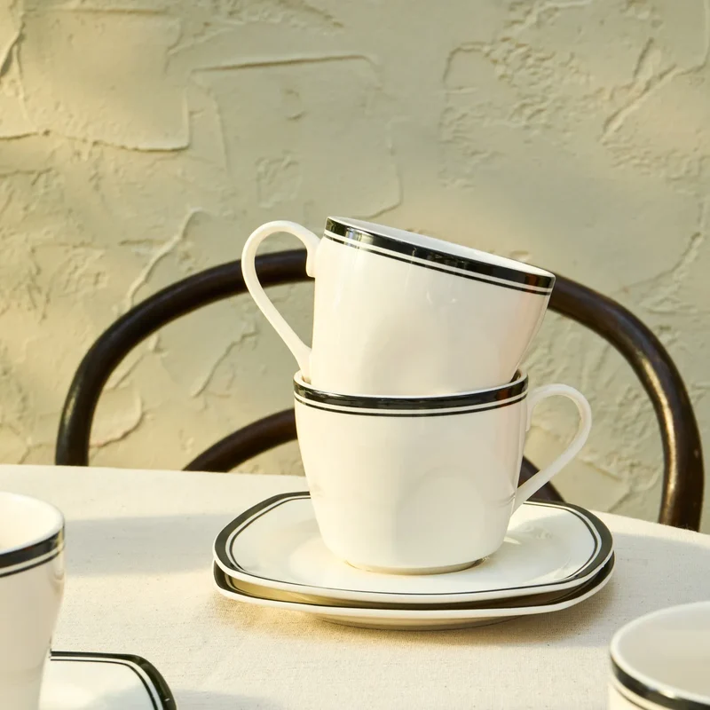 Karaca Black Line Teetassen-Set für 6 Personen, 12 Teilig, 220 ml