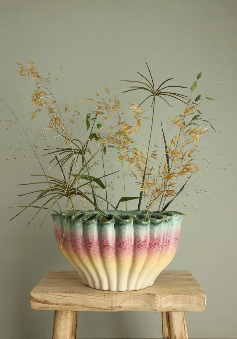 Regenbogen-Blumen-Schale, Vase, M, L.30 x B.20,3 x H.17 cm