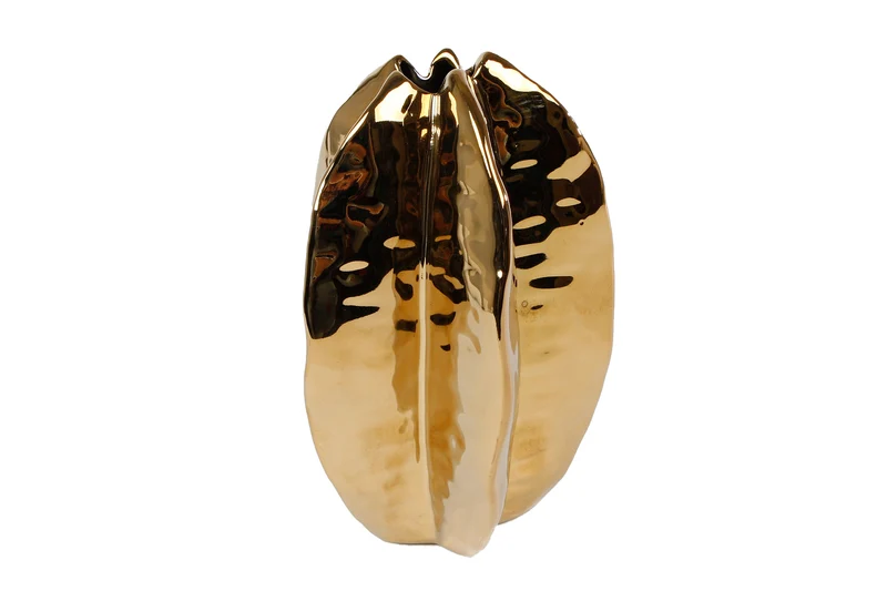 Vase "Carambola" L, goldfarbenes Steingut, 12,5 x 12,5 x 18,5 cm