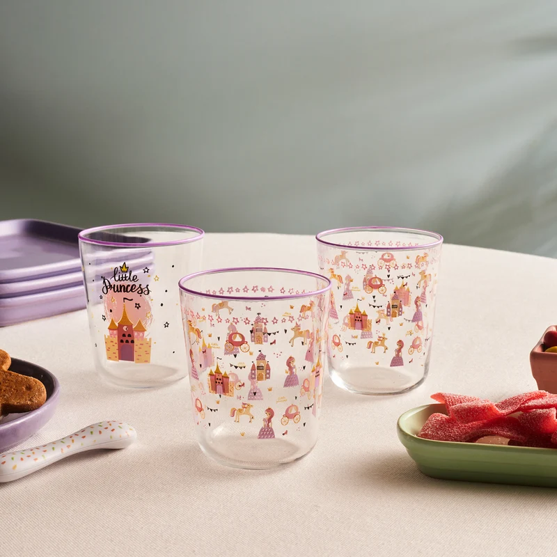 Karaca Kids 3-Teiliges Glasbecher-Set Für Mädchen, Rosa
