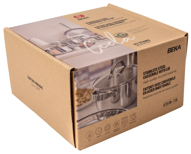 Beka Kochtopf mit Glasdeckel - Cicla - Edelstahl - ø 20 cm - 2,8 Liter - geeignet für alle Wärmequellen