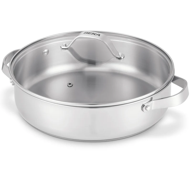 Beka Schmorpfanne / Sauteuse mit zwei Seitengriffen und Glasdeckel Cicla Ø 28 cm – ohne antihaftbeschichtung – geeignet für alle Wärmequellen
