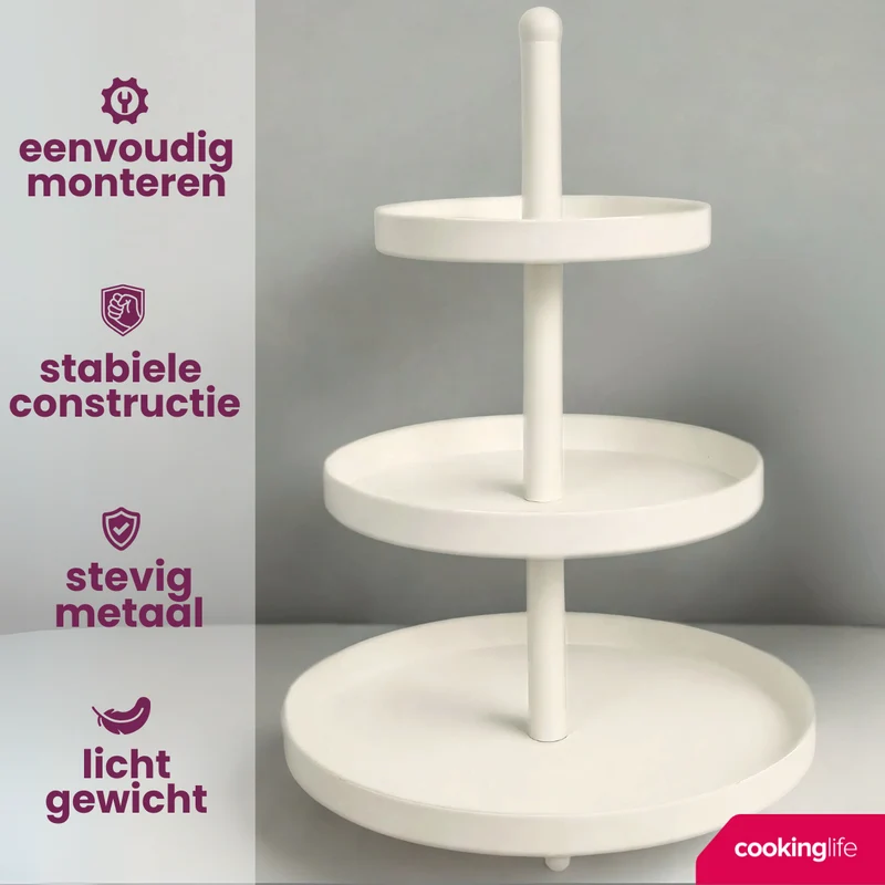 Cookinglife Metall Etagere creme ø 20, 25 & 30 cm - 3-stöckig - 55 cm hoch