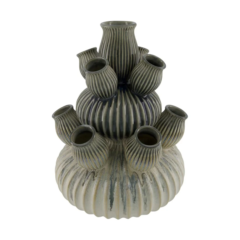 Keramikvase 30x30x42cm Weiß/Grau