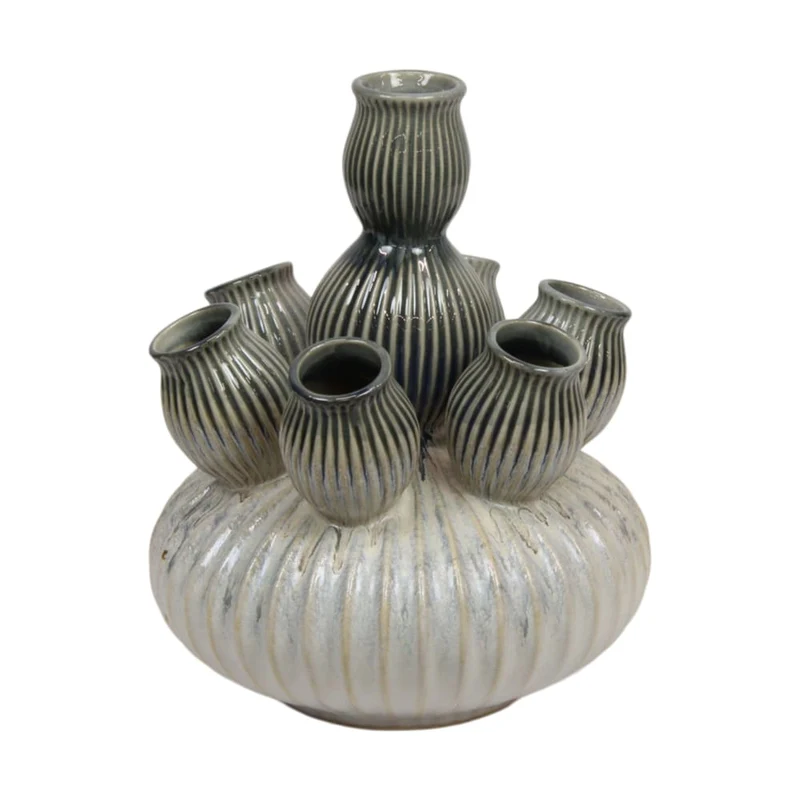 Keramikvase 28x28x36cm Weiß/Grau