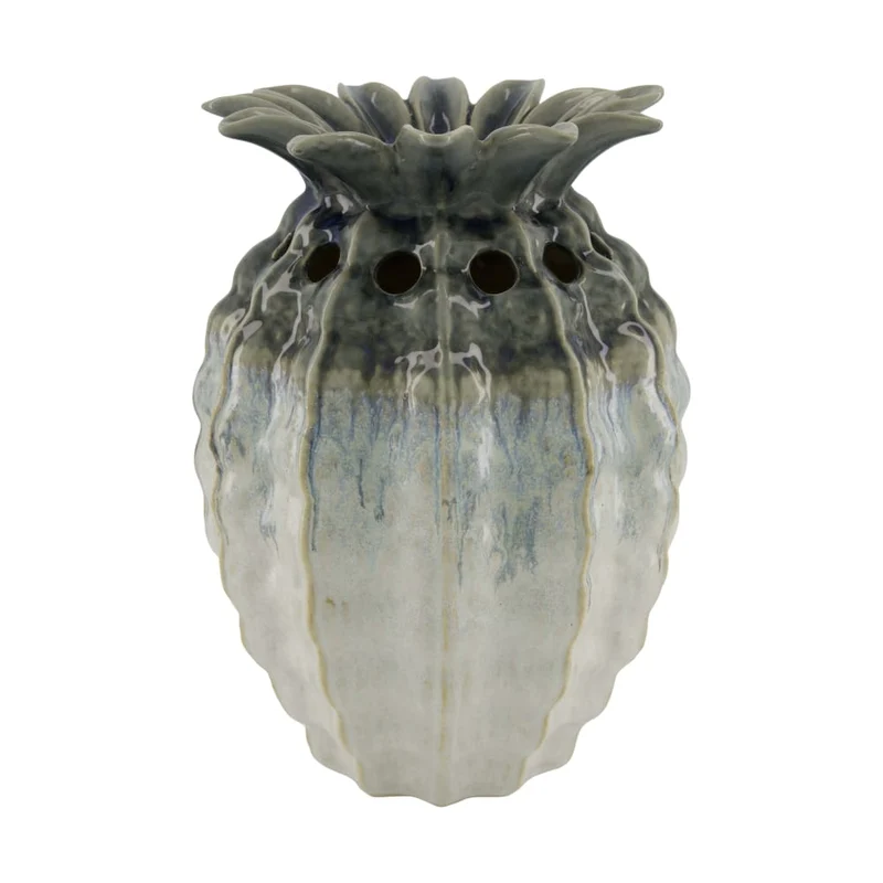 Vase Ananas Keramik 24x24x34cm Weiß/Grau