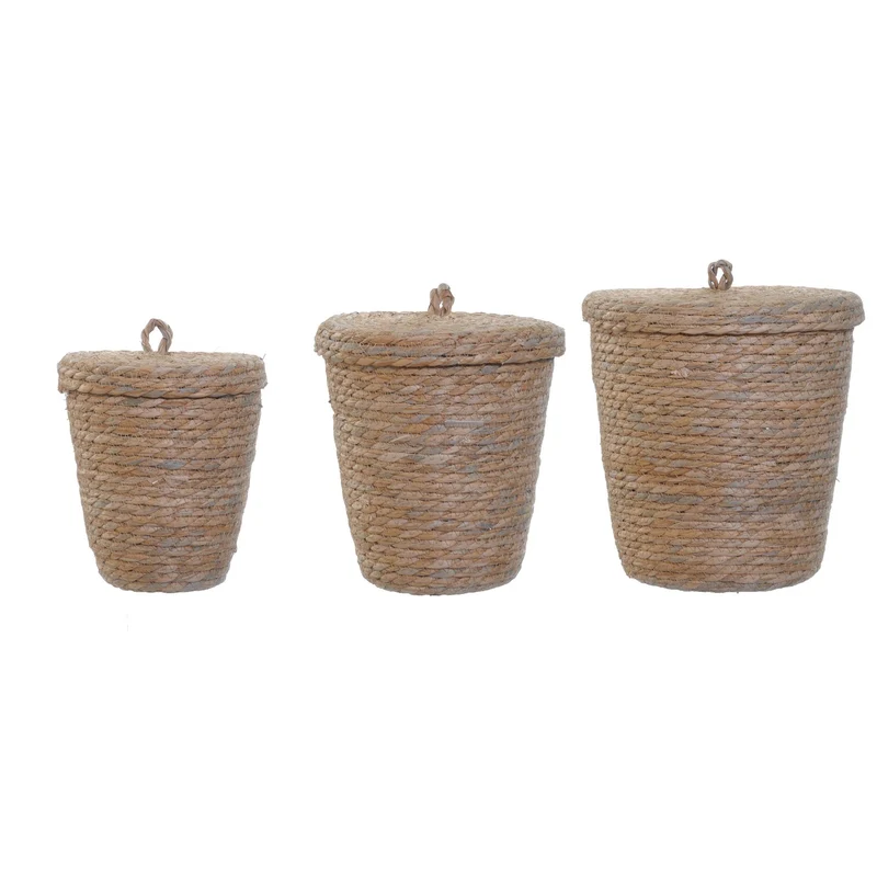S/3 Korb Wasserhyazinthe m/Deckel S20-M24-L28cm Natur