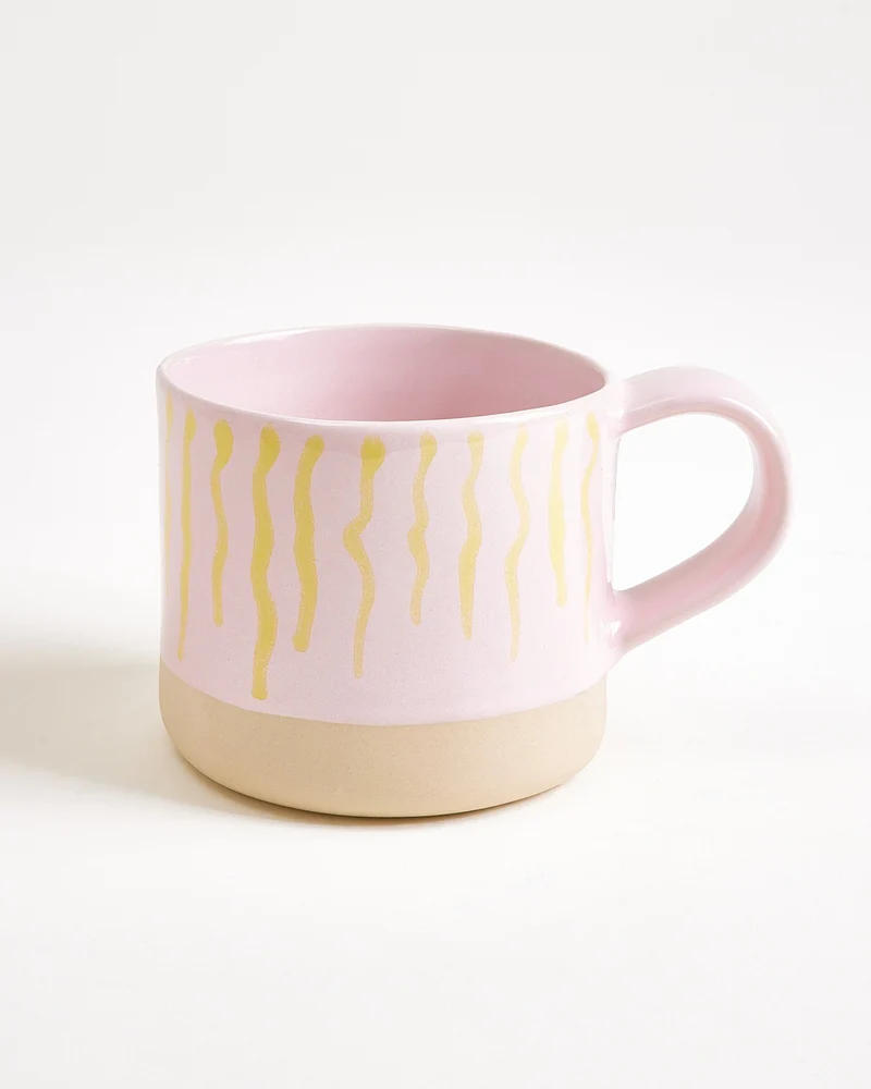 Nódoa Tasse groß gestreift rosa gelb