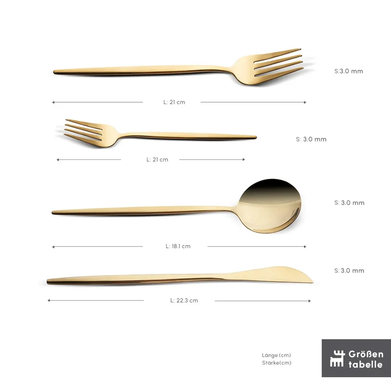 Karaca Bella Shiny Gold V2 Besteck Set für 6 Personen, 24 Teilig