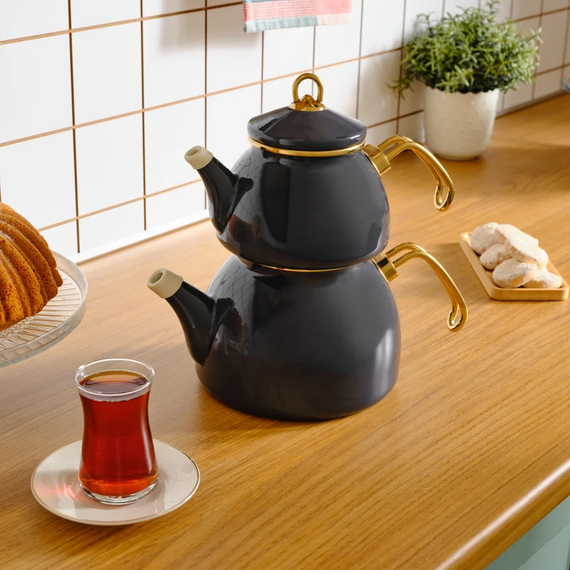 Karaca Retro Emaille Teekannen- Set, Anthrazit