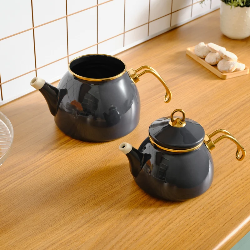 Karaca Retro Emaille Teekannen- Set, Anthrazit