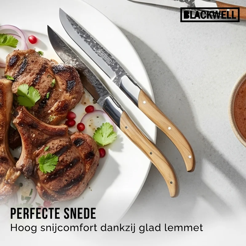 Blackwell Steakmesser Laguiole - Raw Black - Olivenholz - 6 Stück