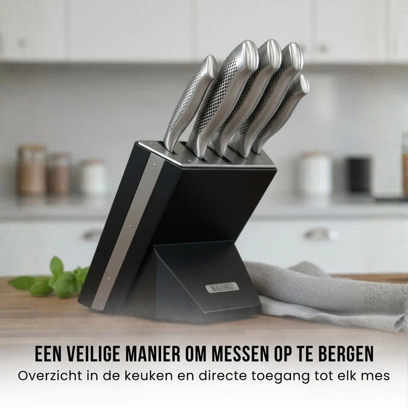Blackwell Messerblock - Noire - Kochmesser, Santokumesser, Brotmesser, Officemesser & Schälmesser 6-teilig