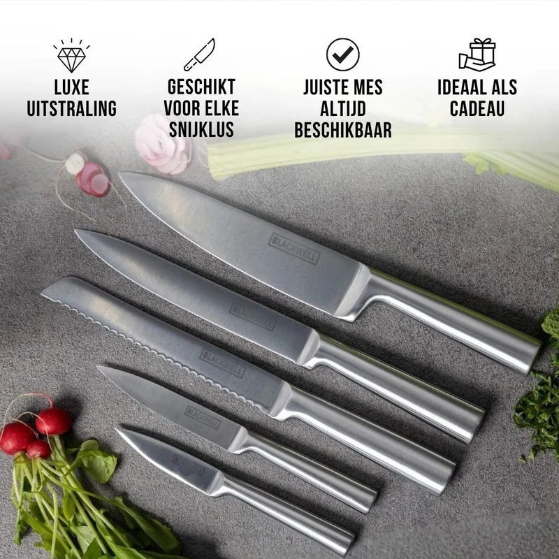 Blackwell Messerblock - Kochmesser, Brotmesser, Fleischmesser, Officemesser & Schälmesser 6-teilig
