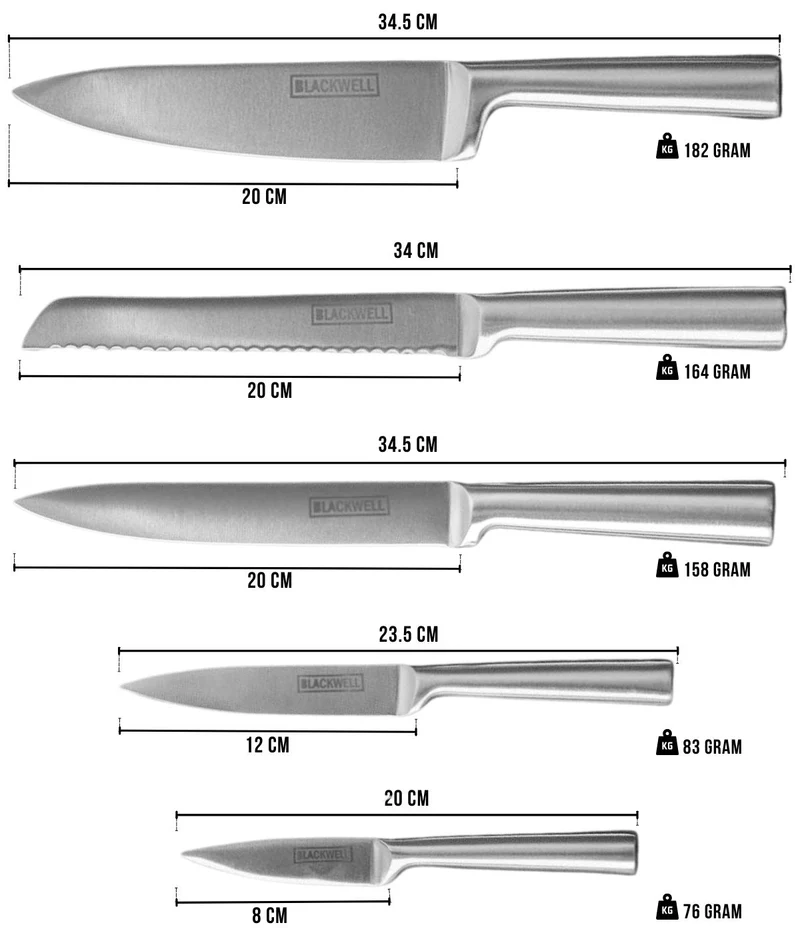 Blackwell Messerblock - Kochmesser, Brotmesser, Fleischmesser, Officemesser & Schälmesser 6-teilig