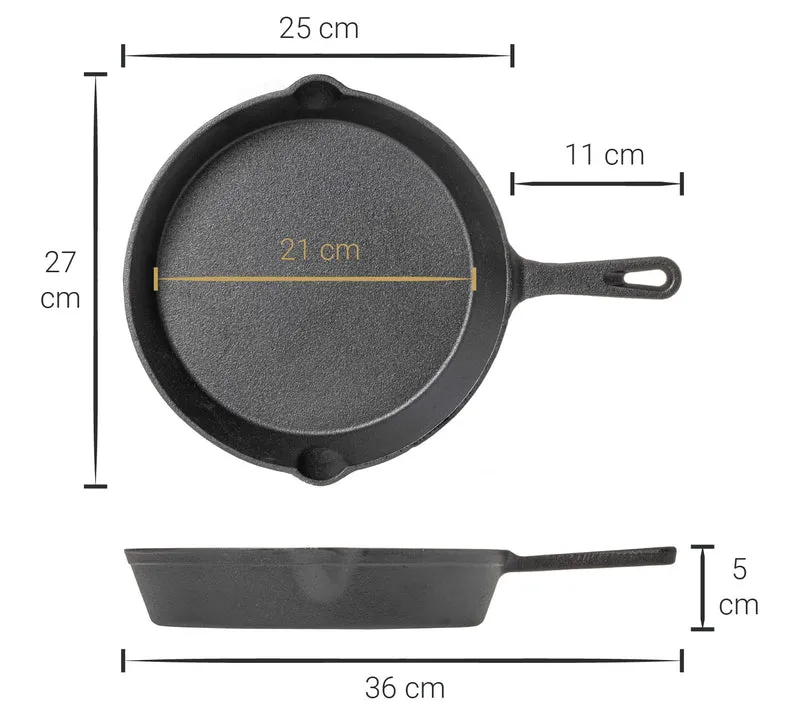 Blackwell Pfannenset Gusseisen – Bratpfanne Ø 25 cm und Grillpfanne 23 x 23 cm – geeignet für alle Wärmequellen – ohne Antihaftbeschichtung