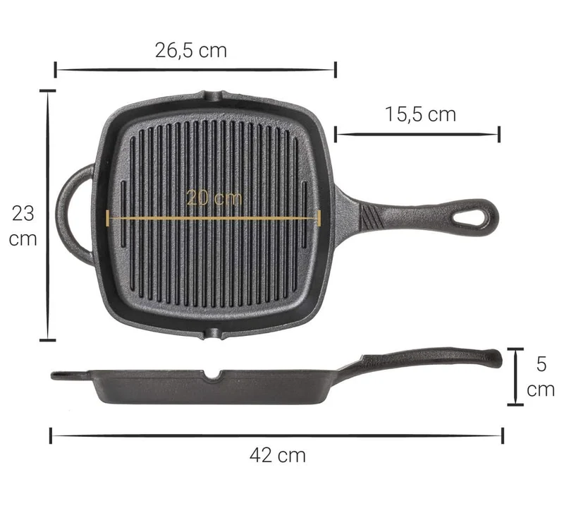 Blackwell Pfannenset Gusseisen – Bratpfanne Ø 25 cm und Grillpfanne 23 x 23 cm – geeignet für alle Wärmequellen – ohne Antihaftbeschichtung