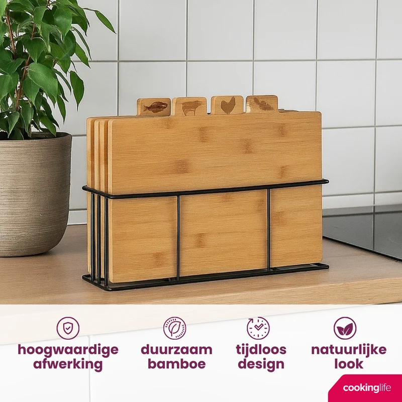 Cookinglife Bambus-Schneidebrett-Set mit Halter, 5-teilig